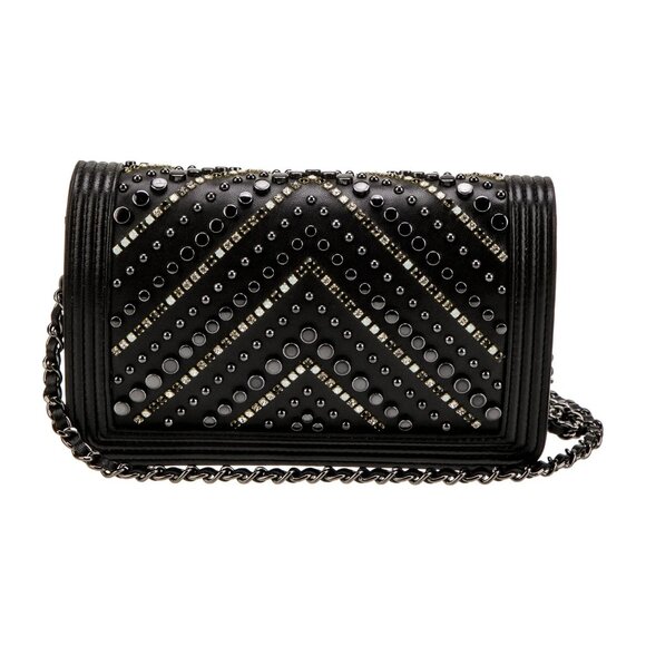 Chanel Calf Skin Crystal Studded Chevron Wallet on Chain - Picture 3 of 5